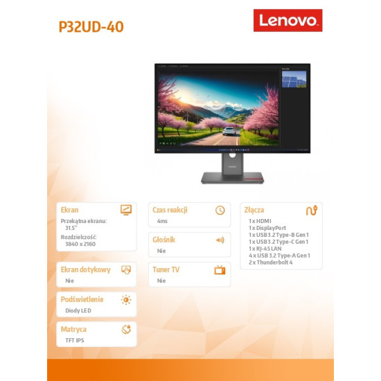 Monitor ThinkVision P32UD-40 31.5 cala 64A8XAT2EU