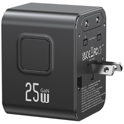 Ładowarka Travel Adapter 25W US/AU/EU/UK 2xUSB-C czarny 4w1 