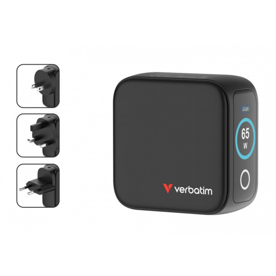 Ładowarka Mini GaN 65W TFT 2xUSB-C 1xUSB-A EU/UK/USA 30238
