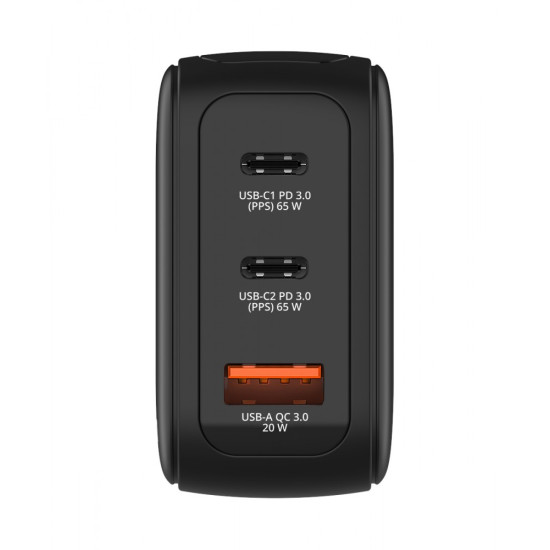 Ładowarka Mini GaN 65W TFT 2xUSB-C 1xUSB-A EU/UK/USA 30238