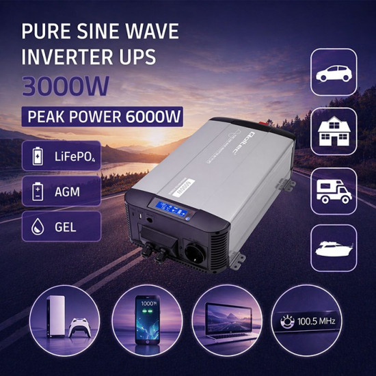 Przetwornica napięcia Pure Sine Wave | 12V na 230V | 3000/6000W |UPS BYPASS 