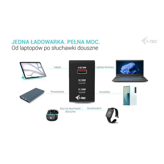 Ładowarka 100W Intelligent Multiport USB Charger 2xUSB-C 1xUSB-A LCD 150 cm