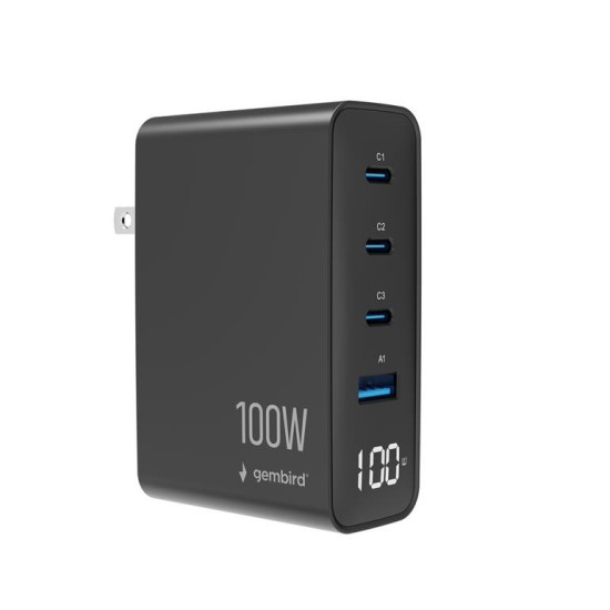 Ładowarka uniwersalna GaN 100W LCD 3xUSB-C 1xUSB-A czarna