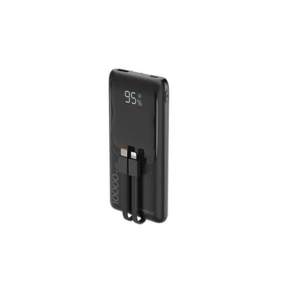 PowerBank 10000mAh ze zintegrowanymi kablami, LCD, QC3.0 20W, czarny