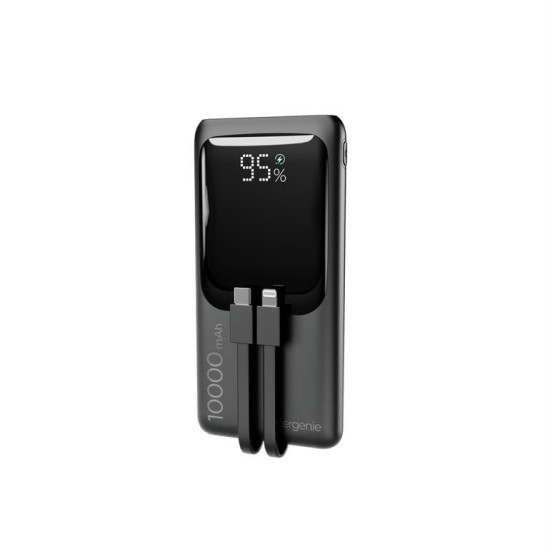 PowerBank 10000mAh ze zintegrowanymi kablami, LCD, QC3.0 20W, czarny