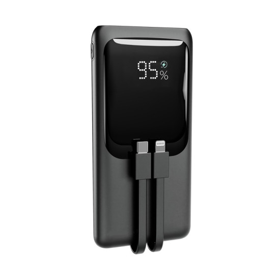 PowerBank 10000mAh ze zintegrowanymi kablami, LCD, QC3.0 20W, czarny