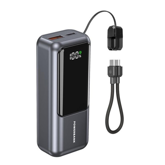 PowerBank LCD 10000mAh QC3.0 20W szary
