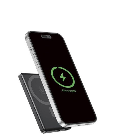 PowerBank bezprzewodowy, magnetyczny, LCD 5000mAh 15W czarny