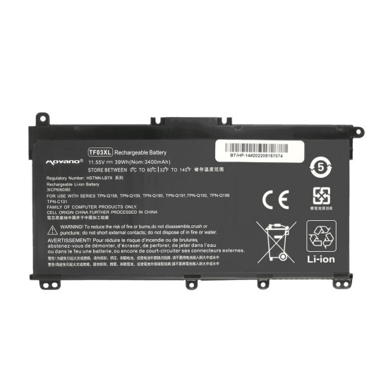 Bateria TF03XL do HP Pavilion 14-BF 14-BP 15-CD - 3400 mAh (39 Wh)