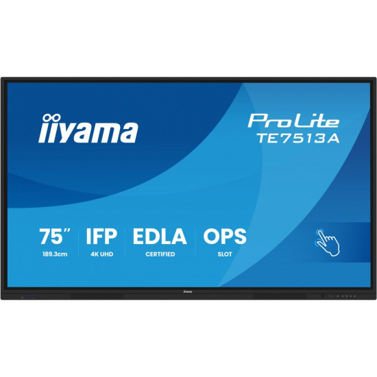 Monitor 75 cali TE7513A-B3AG INFRARED, 40pkt, IPS, 4K, 500cd, 1200:1, WiFi, USB, ANDROID 14, Google EDLA, 2x20W, uchwyt ścienny