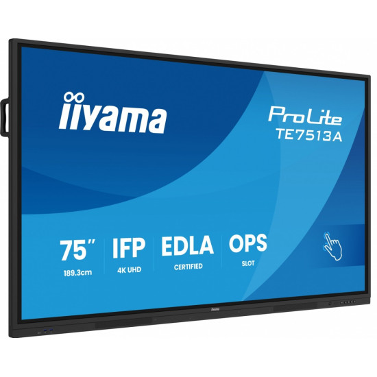 Monitor 75 cali TE7513A-B3AG INFRARED, 40pkt, IPS, 4K, 500cd, 1200:1, WiFi, USB, ANDROID 14, Google EDLA, 2x20W, uchwyt ścienny