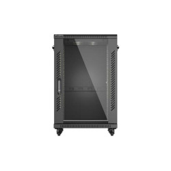 Szafa instalacyjna rack stojąca 19 cali 18U 600x600 drzwi przeszklone (Flat pack) czarna