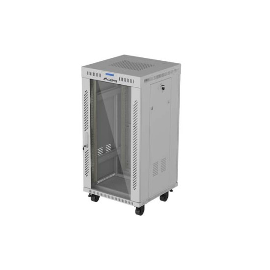 Szafa instalacyjna rack stojąca 19 cali 22U 600x600 drzwi przeszklone LCD (Flat pack) szara
