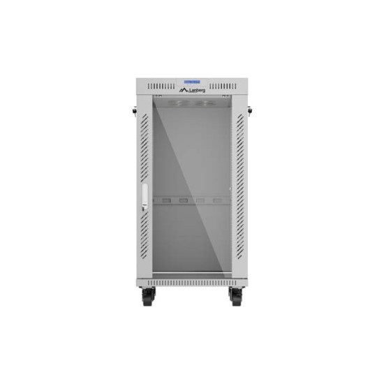 Szafa instalacyjna rack stojąca 19 cali 22U 600x600 drzwi przeszklone LCD (Flat pack) szara