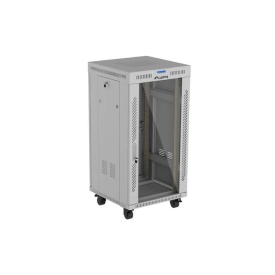 Szafa instalacyjna rack stojąca 19 cali 22U 600x600 drzwi przeszklone LCD (Flat pack) szara