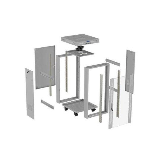 Szafa instalacyjna rack stojąca 19 cali 22U 600x600 drzwi przeszklone LCD (Flat pack) szara
