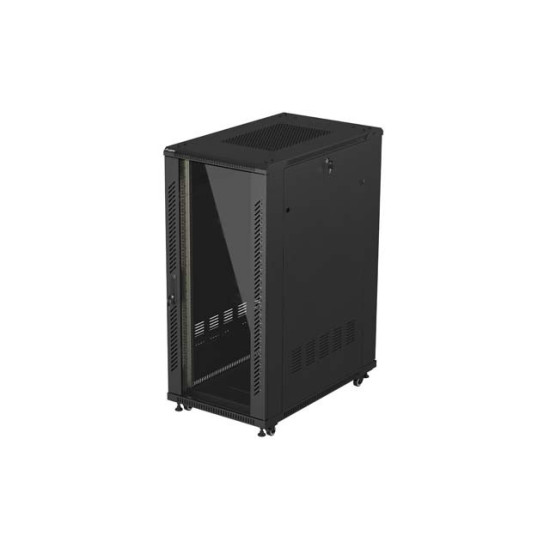 Szafa instalacyjna rack stojąca 19 cali 27U 600x1000 drzwi przeszklone (Flat pack) czarna