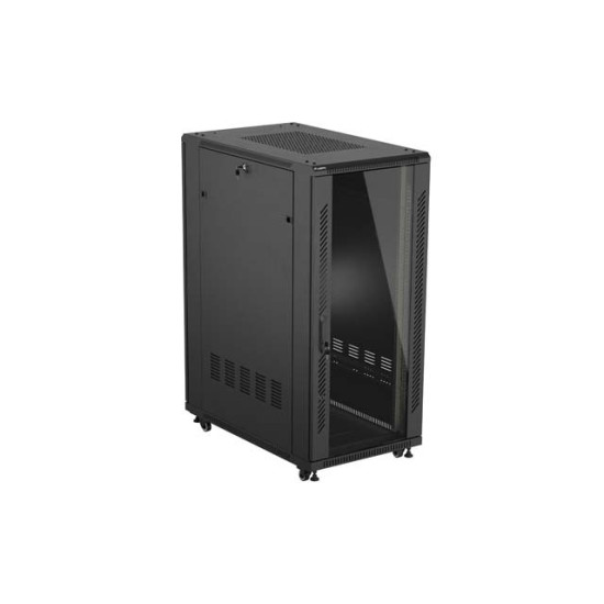 Szafa instalacyjna rack stojąca 19 cali 27U 600x1000 drzwi przeszklone (Flat pack) czarna