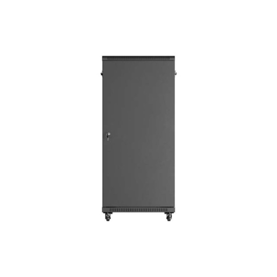 Szafa instalacyjna rack stojąca 19 cali 27U 600x1000 drzwi przeszklone (Flat pack) czarna