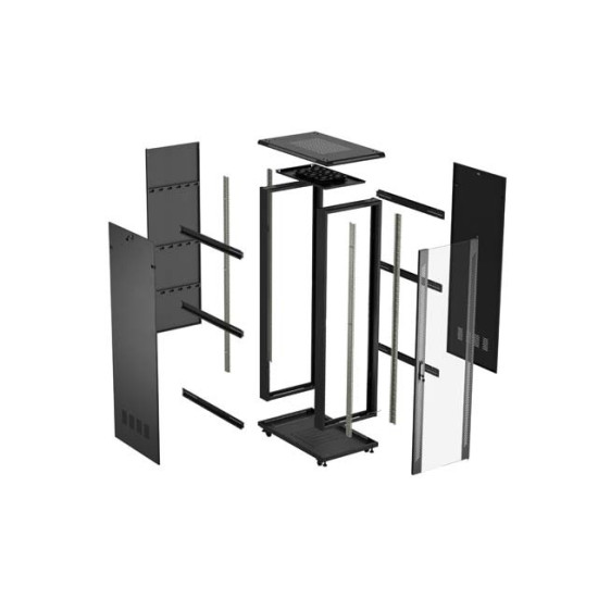 Szafa instalacyjna rack stojąca 19 cali 27U 600x1000 drzwi przeszklone (Flat pack) czarna
