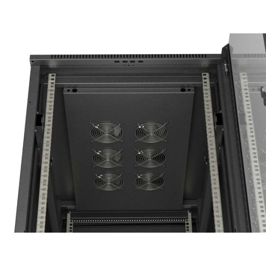 Szafa instalacyjna rack stojąca 19 cali 27U 600x1000 drzwi przeszklone (Flat pack) czarna