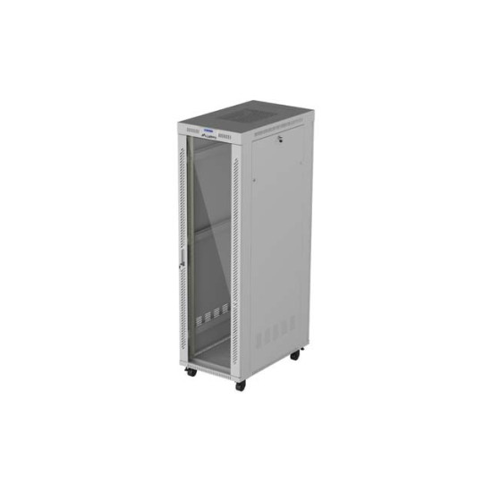 Szafa instalacyjna rack stojąca 19 cali 42U 600x1000 drzwi przeszklone LCD (Flat pack) szara