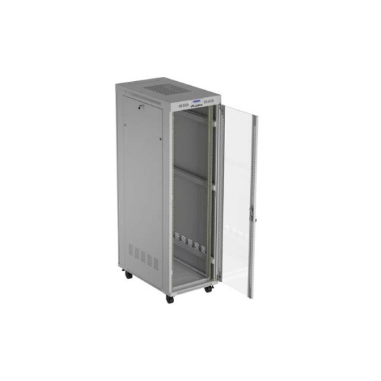 Szafa instalacyjna rack stojąca 19 cali 42U 600x1000 drzwi przeszklone LCD (Flat pack) szara