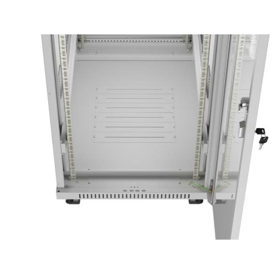 Szafa instalacyjna rack stojąca 19 cali 42U 600x1000 drzwi przeszklone LCD (Flat pack) szara