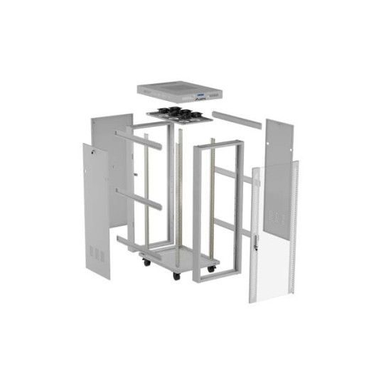 Szafa instalacyjna rack stojąca 19 cali 42U 600x1000 drzwi przeszklone LCD (Flat pack) szara