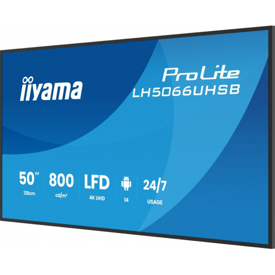 Monitor profesjonalny 50 cali LH5066UHSB-B1AG IPS,4k,800cd,1200:1,Android14,6.5ms   ,2xHDMI, USB-C, RJ45, 2xUSB, 2x10W, WiFi, iiSignage2, 4/32GB