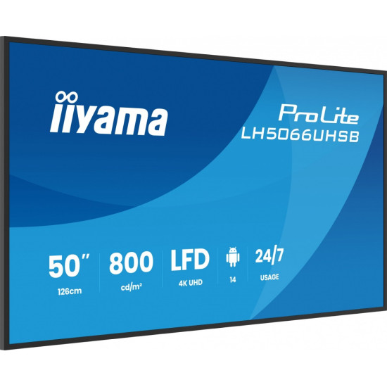 Monitor profesjonalny 50 cali LH5066UHSB-B1AG IPS,4k,800cd,1200:1,Android14,6.5ms   ,2xHDMI, USB-C, RJ45, 2xUSB, 2x10W, WiFi, iiSignage2, 4/32GB
