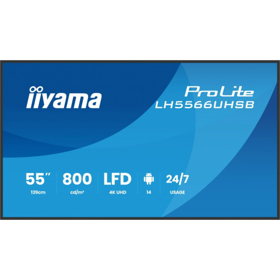 Monitor profesjonalny 55 cali LH5566UHSB-B1AG 4K, VA, A14, 800cd, 5000:1, 6,5ms, 2xHDMI, USB-C, RJ45, 2xUSB, 2x10W, WiFi, iiSignage2 4/32GB