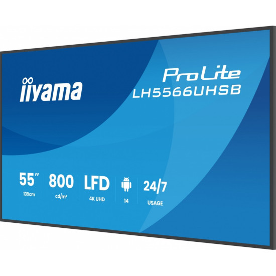 Monitor profesjonalny 55 cali LH5566UHSB-B1AG 4K, VA, A14, 800cd, 5000:1, 6,5ms, 2xHDMI, USB-C, RJ45, 2xUSB, 2x10W, WiFi, iiSignage2 4/32GB