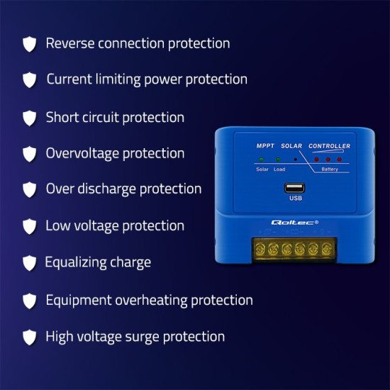 Solarny regulator ładowania MPPT 15A | 12V/24V | LiFePO4 