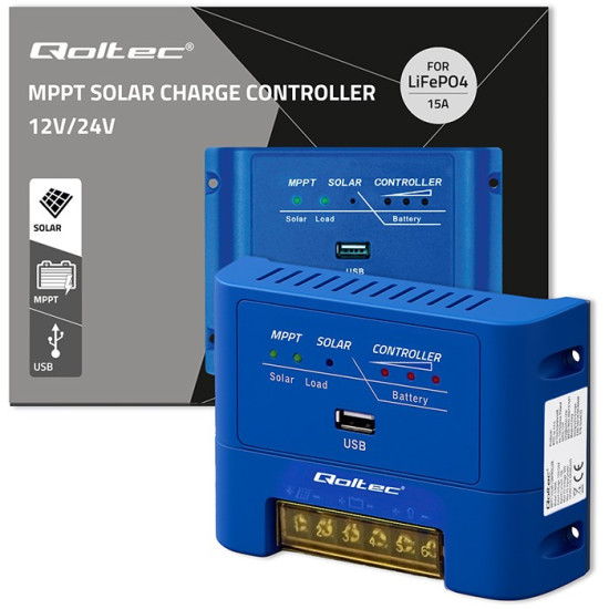 Solarny regulator ładowania MPPT 15A | 12V/24V | LiFePO4 