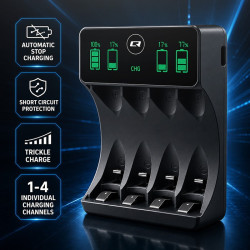 Ładowarka do akumulatorków Ni-MH typu R03 AAA R6 AA | LCD | kabelUSB-C 