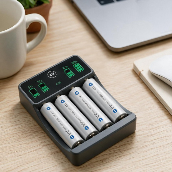 Ładowarka do akumulatorków Ni-MH typu R03 AAA R6 AA | LCD | kabelUSB-C 
