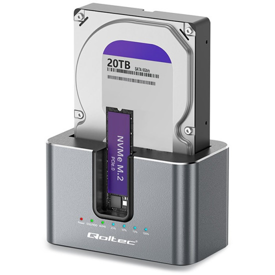 Stacja dokująca 2w1 HDD SSD | SATA | M.2 NVMe | Klonowanie | USB-C | 10Gb/s | 28TB 