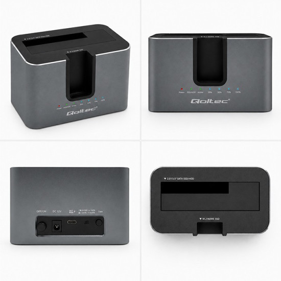 Stacja dokująca 2w1 HDD SSD | SATA | M.2 NVMe | Klonowanie | USB-C | 10Gb/s | 28TB 
