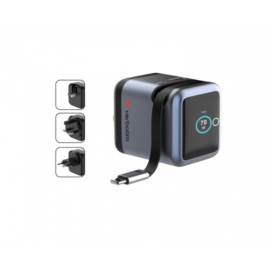 Ładowarka Smart Mini GaN 70W wysuwany kabel USB-C EU, UK, USA 