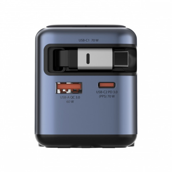 Ładowarka Smart Mini GaN 70W wysuwany kabel USB-C EU, UK, USA 