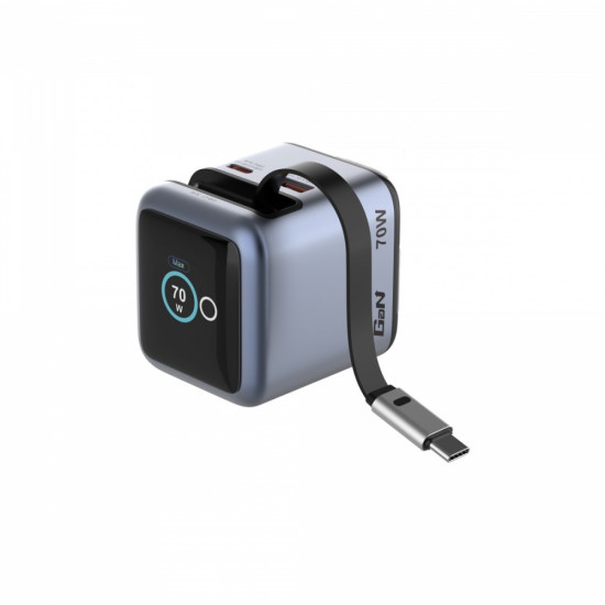 Ładowarka Smart Mini GaN 70W wysuwany kabel USB-C EU, UK, USA 