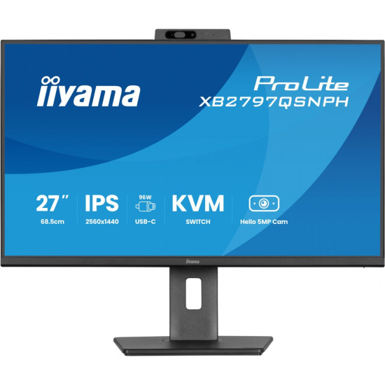 Monitor 27 cali Prolite XB2797QSNPH-B1,IPS,QHD,CAM,MIC,HDMI, DP, 4xUSB,75Hz, USB-C DOCK  96W, RJ45,KVM, 2x2W, 5MP WINDOWS HELLO, HAS 150,  350CD, 1ms 