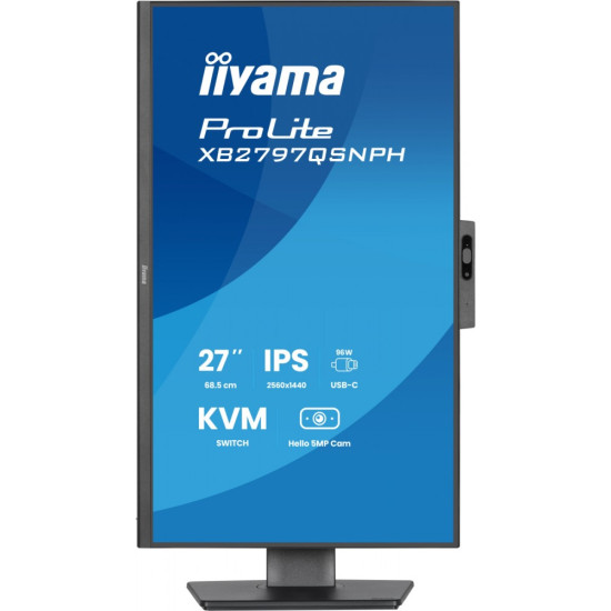 Monitor 27 cali Prolite XB2797QSNPH-B1,IPS,QHD,CAM,MIC,HDMI, DP, 4xUSB,75Hz, USB-C DOCK  96W, RJ45,KVM, 2x2W, 5MP WINDOWS HELLO, HAS 150,  350CD, 1ms 