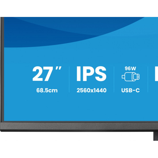 Monitor 27 cali Prolite XB2797QSNPH-B1,IPS,QHD,CAM,MIC,HDMI, DP, 4xUSB,75Hz, USB-C DOCK  96W, RJ45,KVM, 2x2W, 5MP WINDOWS HELLO, HAS 150,  350CD, 1ms 