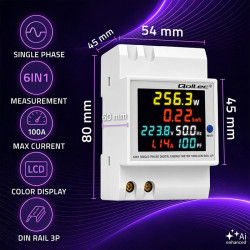 Jednofazowy miernik zużycia energii na szynę DIN | 230V | 100A | 3P 