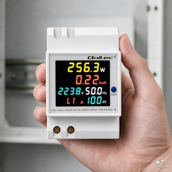 Jednofazowy miernik zużycia energii na szynę DIN | 230V | 100A | 3P 