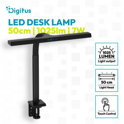 Lampa biurkowa LED, 50 cm, 1025 lm, 7 W, temp. barw 3000K-6500K, czarna