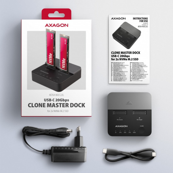 Stacja dokująca USB-C 3.2 Gen2x2 - 2 x NVMe M.2 20Gbps ADSA-M2C22L 