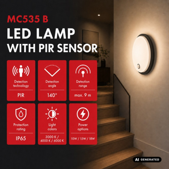 Lampa LED z czujnikiem ruchu PIR MCE535 B 